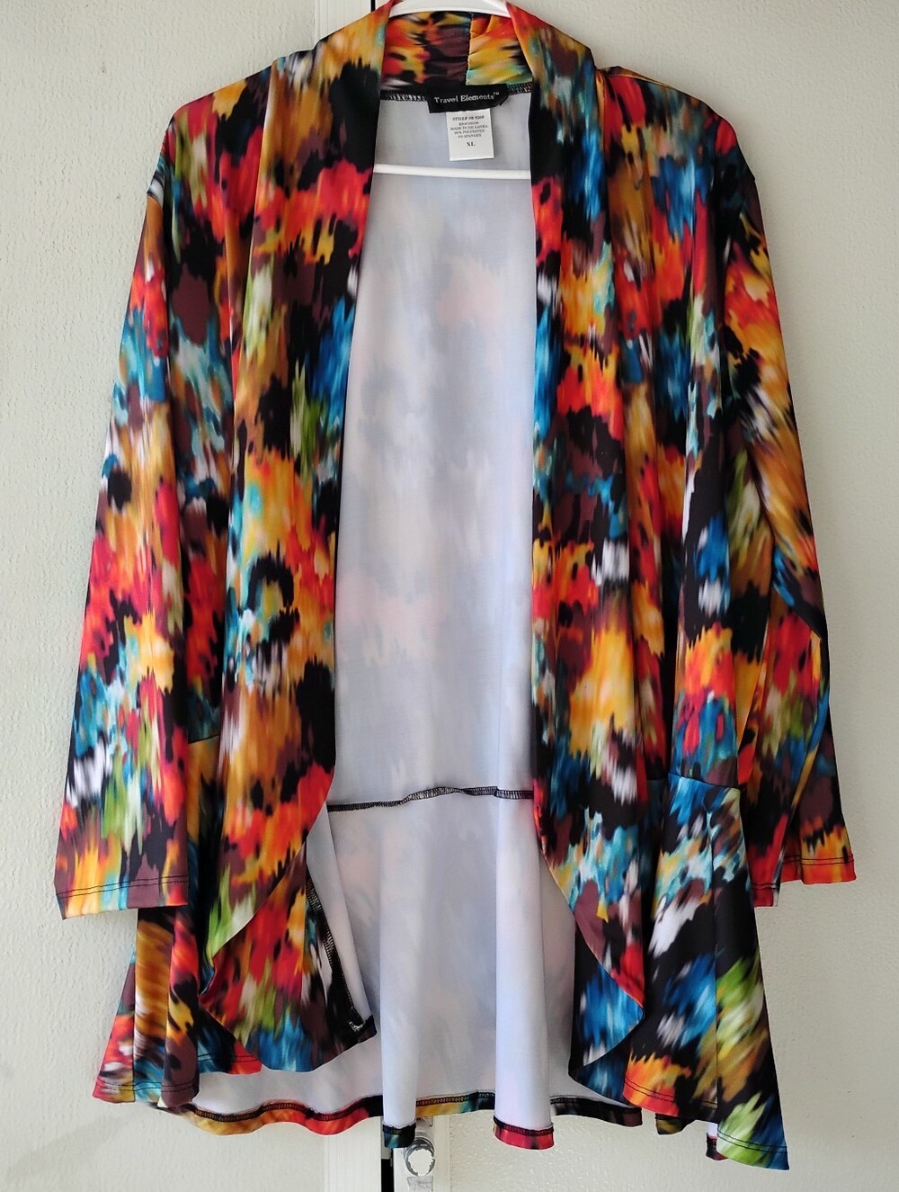 Colorful Abstract Open Front Drape Cardigan - Picture 14 of 14